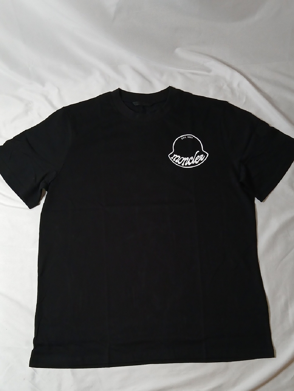Moncler Black Short Sleeve Tee with White Logo Patch